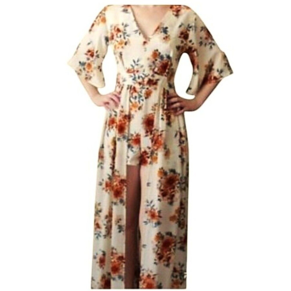 Rue21‎ Cream Floral High-Low Maxi Dress with Shorts - Size L